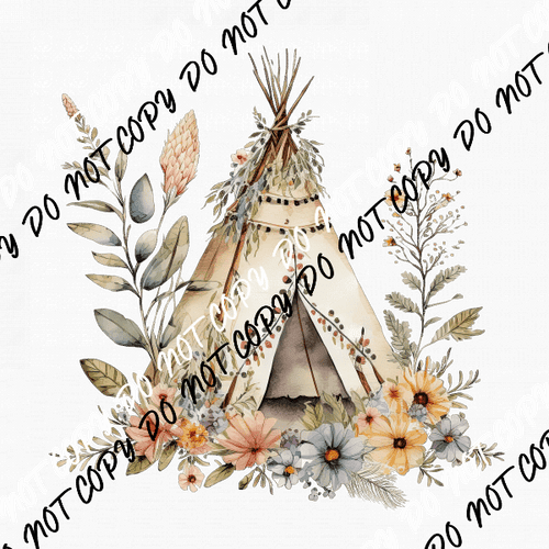 Teepee with Flowers Watercolor DTF Transfer - We Print U Press DTF Transfers