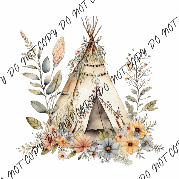 Teepee With Flowers Watercolor Dtf Transfer Transfers