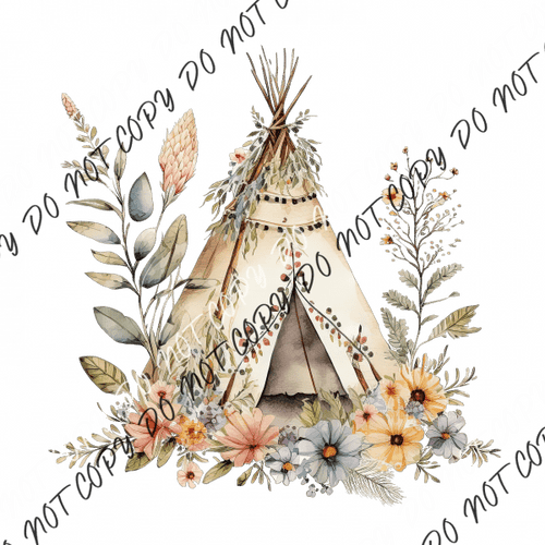 Teepee With Flowers Watercolor Dtf Transfer Transfers