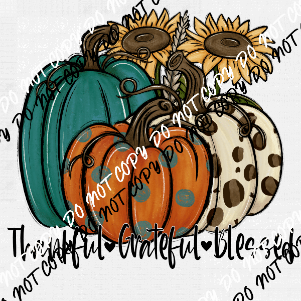 Thankful Grateful Blessed Pumpkin Trio DTF Transfer - We Print U Press DTF Transfers