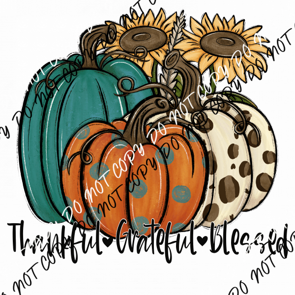 Thankful Grateful Blessed Pumpkin Trio DTF Transfer - We Print U Press DTF Transfers