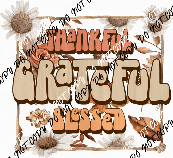 Thankful Grateful Blessed Retro Leaves DTF Transfer - We Print U Press DTF Transfers