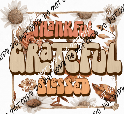 Thankful Grateful Blessed Retro Leaves DTF Transfer - We Print U Press DTF Transfers