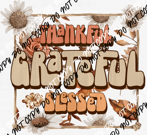 Thankful Grateful Blessed Retro Leaves DTF Transfer - We Print U Press DTF Transfers