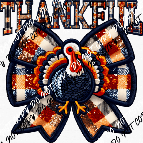 Thankful Turkey Bow Faux Embroidery DTF Transfer - We Print U Press DTF Transfers