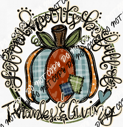 Thanks and Giving Blue Plaid Pumpkin DTF Transfer - We Print U Press DTF Transfers