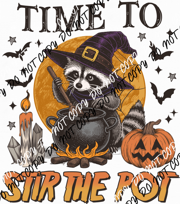 Time to Stir the Pot Raccoon Witch DTF Transfer - We Print U Press DTF Transfers