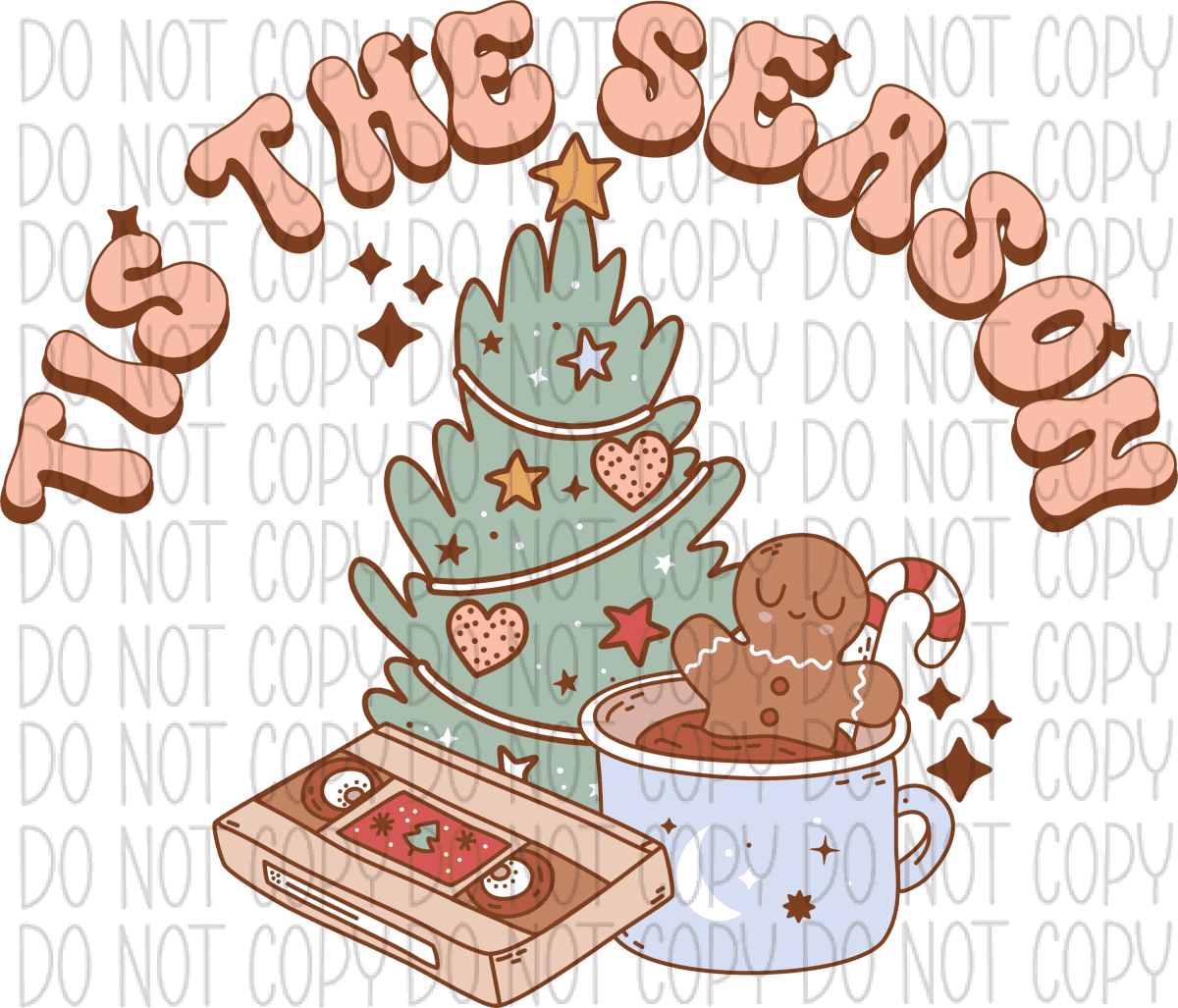 Tis The Season Cup With Gingerbread Tree And Cassette Tape Dtf Transfer Transfers