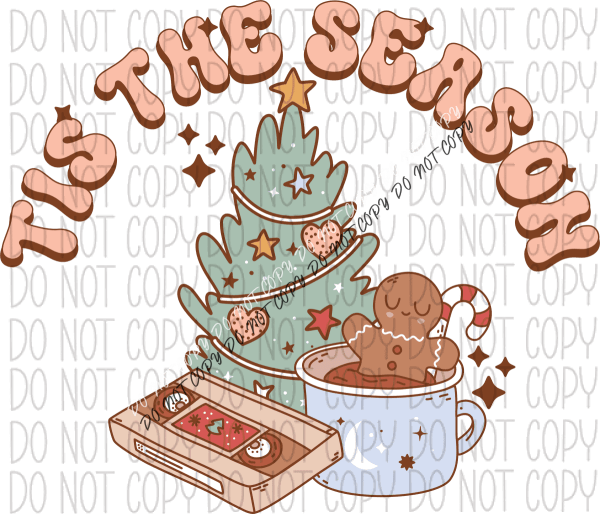 Tis the Season Cup with Gingerbread, Tree and Cassette Tape DTF Transfer - We Print U Press DTF Transfers