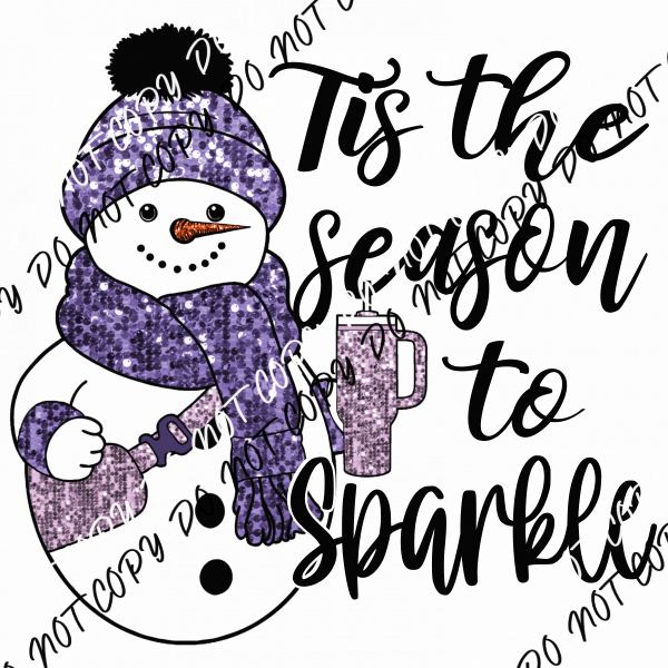 Tis the Season to Sparkle Snowman Purple faux sequin DTF Transfer - We Print U Press DTF Transfers