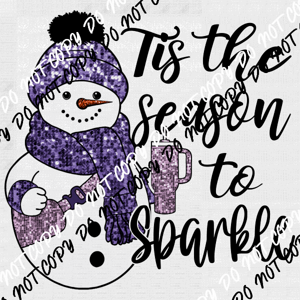 Tis the Season to Sparkle Snowman Purple faux sequin DTF Transfer - We Print U Press DTF Transfers