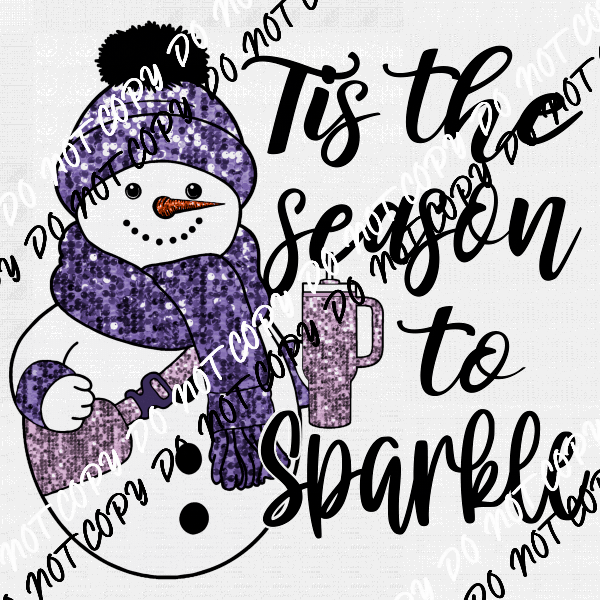 Tis the Season to Sparkle Snowman Purple faux sequin DTF Transfer - We Print U Press DTF Transfers