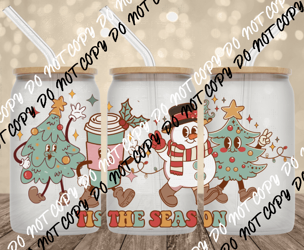 Tis the Season UV Transfer for 16 oz Glass Can - We Print U Press DTF Transfers