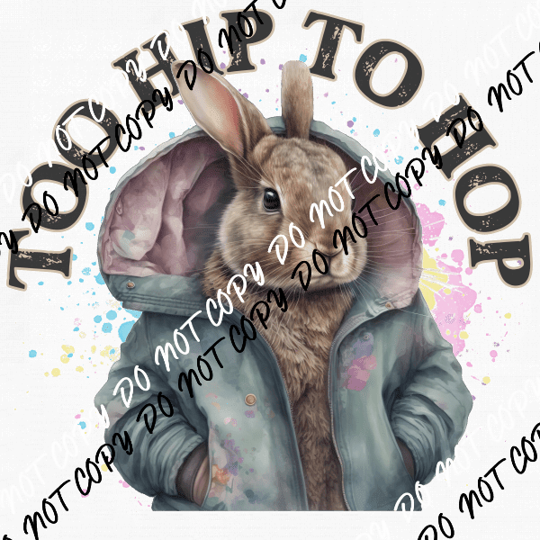 Too Hip to Hop Bunny in Jacket DTF Transfer - We Print U Press DTF Transfers