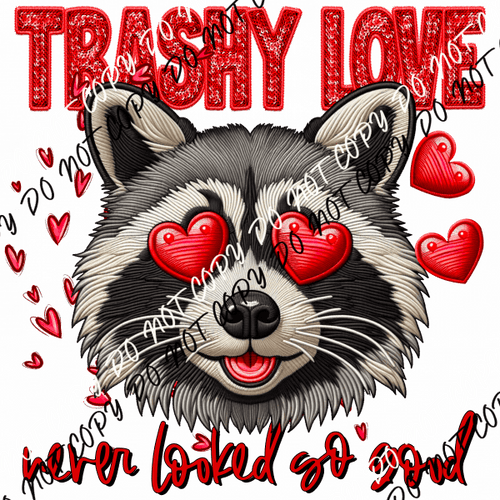 Trashy Love Raccoon Faux Sequin and Embroidery DTF Transfer - We Print U Press DTF Transfers