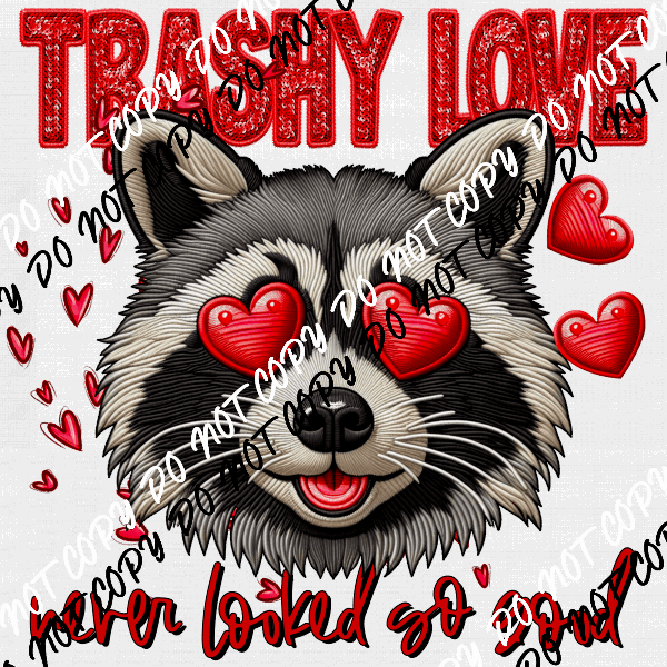 Trashy Love Raccoon Faux Sequin and Embroidery DTF Transfer - We Print U Press DTF Transfers