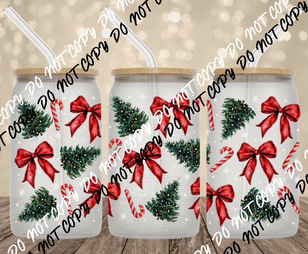 Trees and bows UV Transfer for 16 oz Glass Can - We Print U Press DTF Transfers