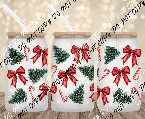 Trees and bows UV Transfer for 16 oz Glass Can - We Print U Press DTF Transfers