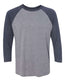 Triblend Three - Quarter Raglan T-Shirt - Vintage Navy Sleeves/ Premium Heather Body - We Print U Press DTF Transfers