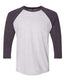 Triblend Three - Quarter Raglan T-Shirt - Vintage Purple Sleeves/ Heather White Body - We Print U Press DTF Transfers