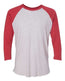 Triblend Three - Quarter Raglan T-Shirt - Vintage Red Sleeves/ Heather White Body - We Print U Press DTF Transfers