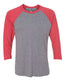 Triblend Three - Quarter Raglan T-Shirt - Vintage Red Sleeves/ Premium Heather Body - We Print U Press DTF Transfers