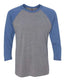 Triblend Three - Quarter Raglan T-Shirt - Vintage Royal Sleeves/ Premium Heather Body - We Print U Press DTF Transfers