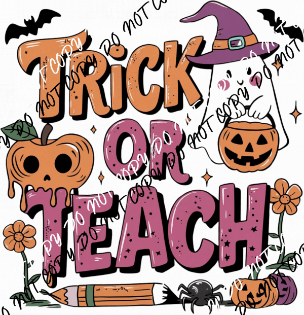 Trick or Teach Ghost with Pumpkin DTF Transfer - We Print U Press DTF Transfers