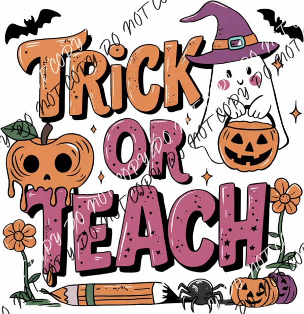 Trick Or Teach Ghost With Pumpkin Dtf Transfer Rtp Transfers