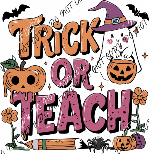 Trick Or Teach Ghost With Pumpkin Dtf Transfer Rtp Transfers