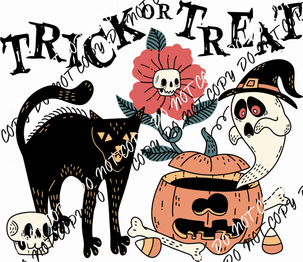 Trick or Treat Black Cat & Ghost DTF Transfer - We Print U Press DTF Transfers