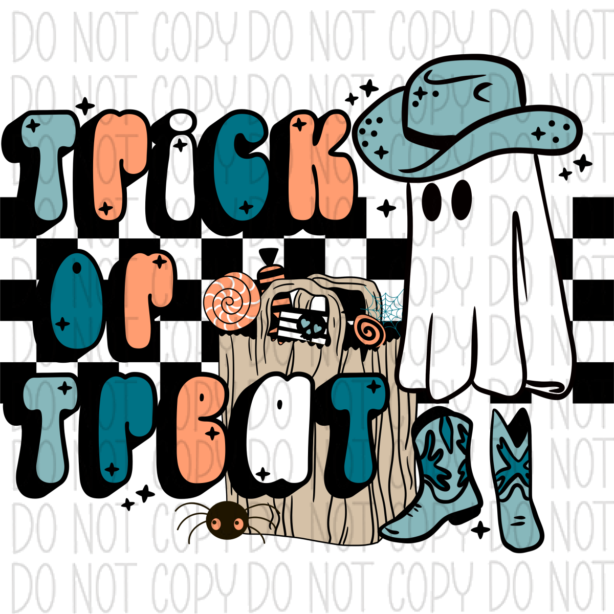 Trick Or Treat Ghost With Cowboy Hat And Boots Dtf Transfer Transfers