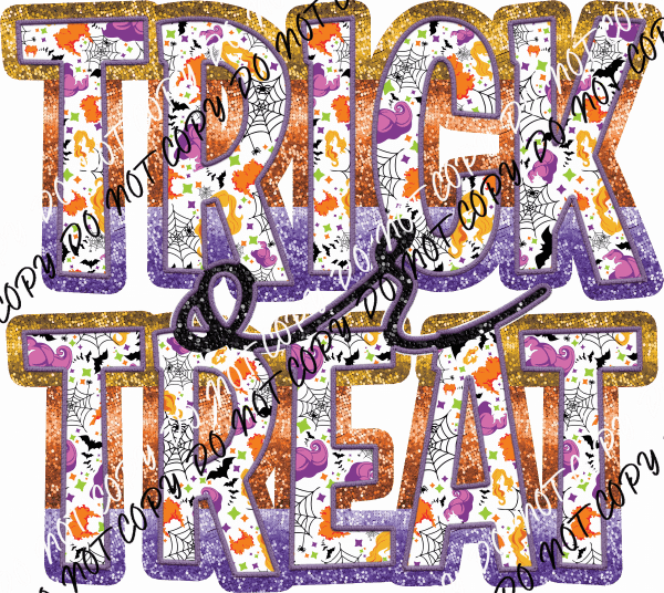 Trick or Treat text faux sequin DTF Transfer - We Print U Press DTF Transfers