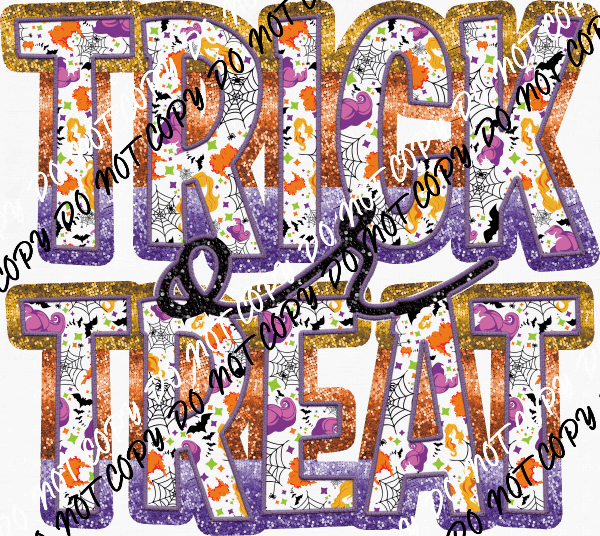 Trick or Treat text faux sequin DTF Transfer - We Print U Press DTF Transfers