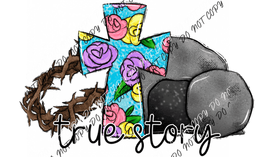 True Story Floral Easter Cross Dtf Transfer Rtp Transfers