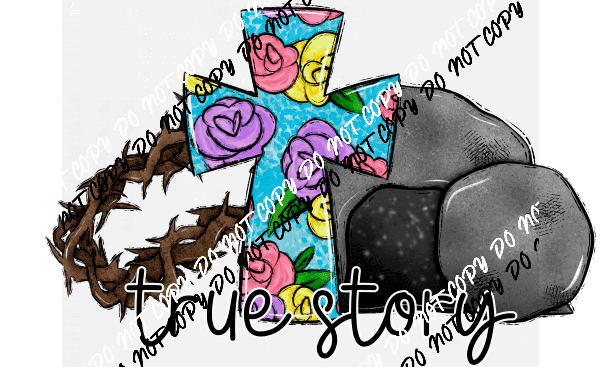 True Story Floral Easter Cross DTF Transfer - We Print U Press DTF Transfers