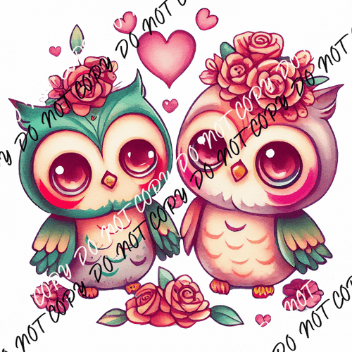 Two Owls in Love Watercolor DTF Transfer - We Print U Press DTF Transfers