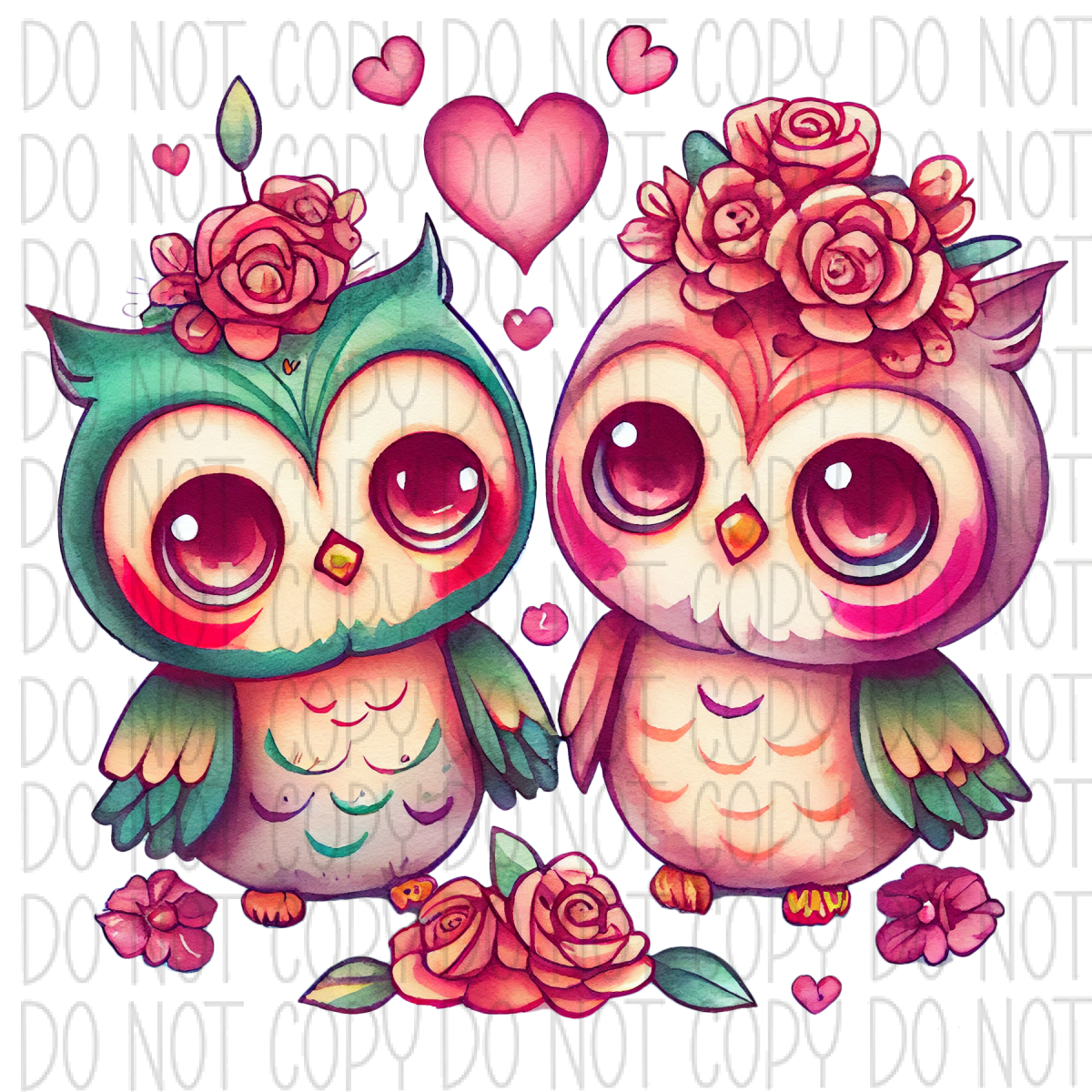 Two Owls In Love Watercolor Dtf Transfer