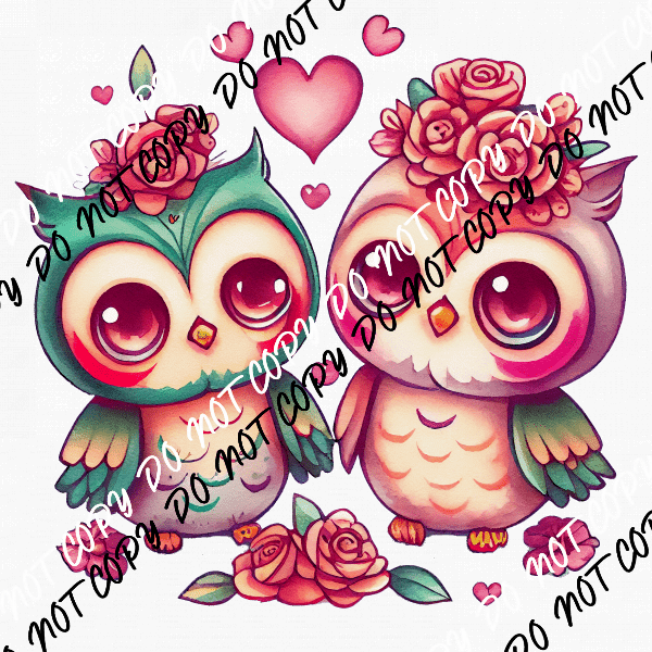 Two Owls in Love Watercolor DTF Transfer - We Print U Press DTF Transfers