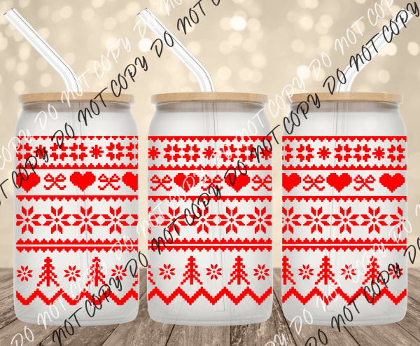 Ugly Christmas Sweater UV Transfer for 16 oz Glass Can - We Print U Press DTF Transfers