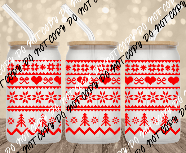 Ugly Christmas Sweater UV Transfer for 16 oz Glass Can - We Print U Press DTF Transfers