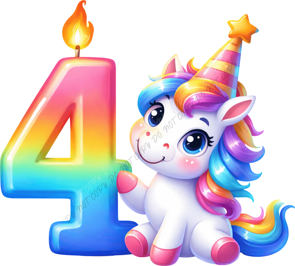 Unicorn 4th Birthday Rainbow DTF Transfer - RTP DTF Transfer