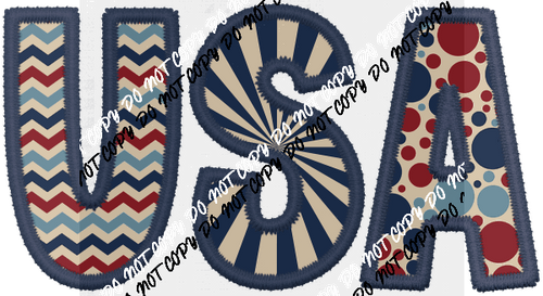 USA Dark Blue Trim faux embroidery DTF Transfer - We Print U Press DTF Transfers