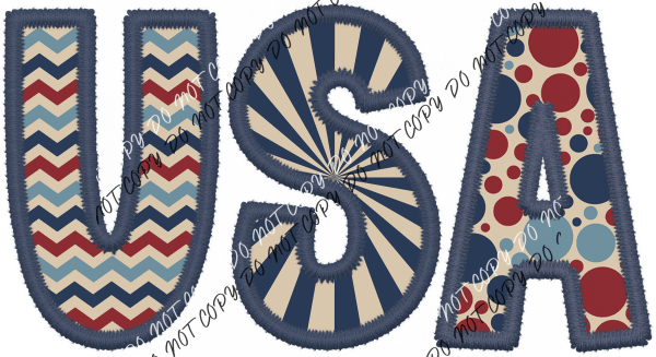 Usa Dark Blue Trim Faux Embroidery Dtf Transfer Rtp Transfers