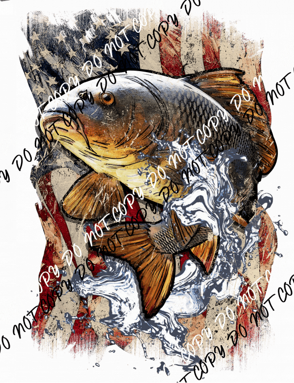 USA Flag Carp Fish DTF Transfer - We Print U Press DTF Transfers