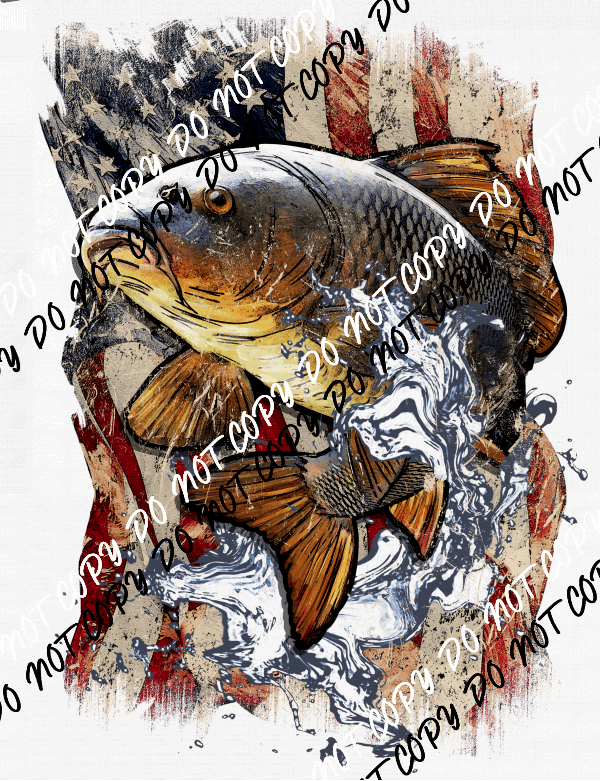 USA Flag Carp Fish DTF Transfer - We Print U Press DTF Transfers