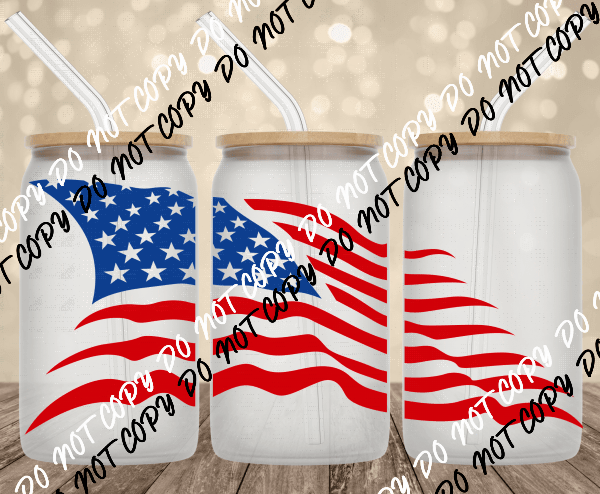 USA Flag UV Transfer for 16 oz Glass Can - We Print U Press DTF Transfers