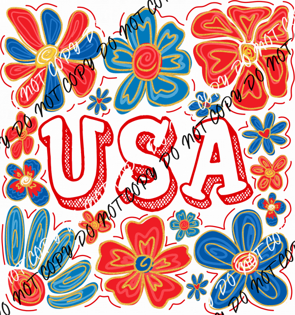 USA Floral DTF Transfer - We Print U Press DTF Transfers