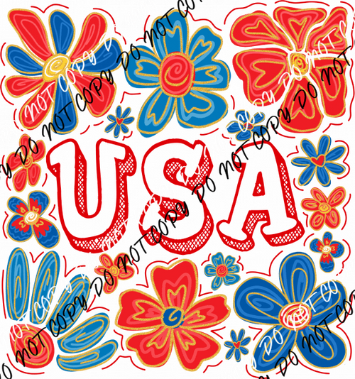 USA Floral DTF Transfer - We Print U Press DTF Transfers