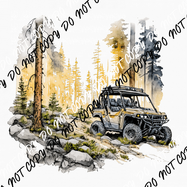 UTV in the Woods Watercolor DTF Transfer - We Print U Press DTF Transfers